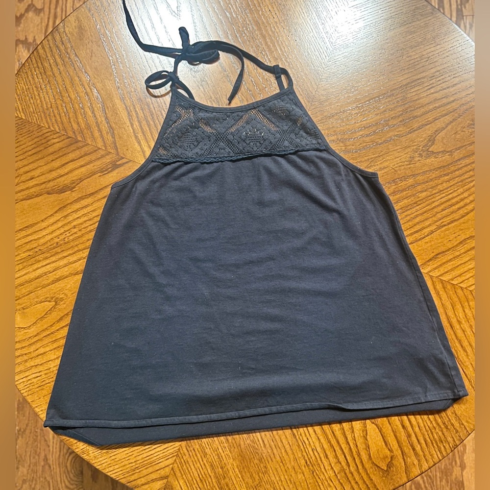 Roxy Black Halter Top with Lace Accents